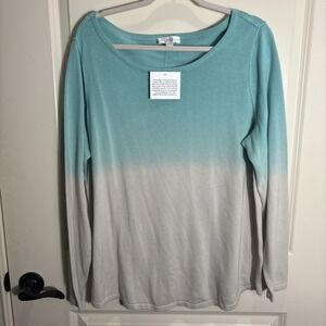 NWT Belle Beach by Kim Gravel Top 1X Ombre Blue/Ivory Cotton Blend Coastal